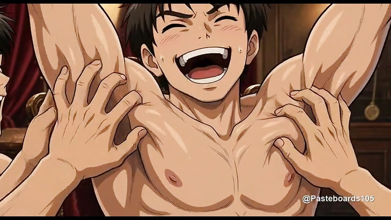 The Stage Show Volunteer - Roped To The Stage Chair, Hands On His Bare Armpits And Soles (2D Anime)