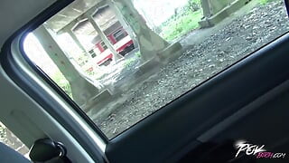 Rödhårig knullad hårt i bilen med främling