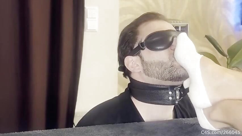 Blindfolded Foot Slave on a Leash - Smelly Socks Domination Part 1