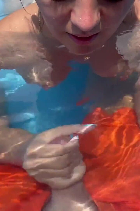 Blowjob, Handjob, Cumshot Underwater in Public Pool