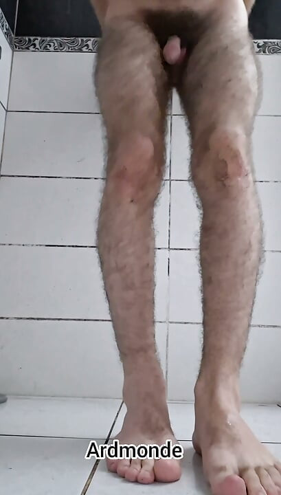 I soap and wash my hairy legs, ass and body while bathing