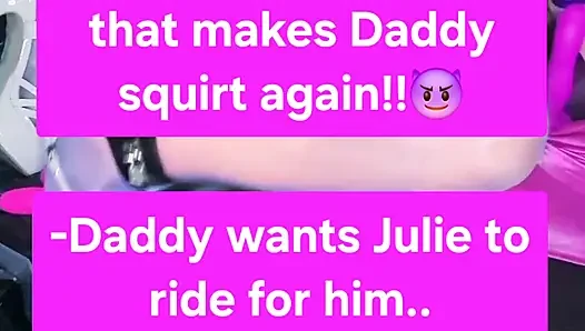 cumslut Julie milked while riding a toy for Daddy