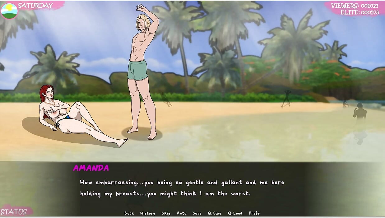 Lust Town - Lt - Gameplay - Roleplay - Nudity in Beach - Saggy Breast Topless with Big Nipples - Teasing Stranger in the Beach