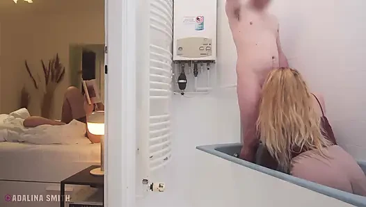Shy Stepson Accidentally Get An Erection During Shower While Stepmom Watches And Stepdad Is In The Other Room
