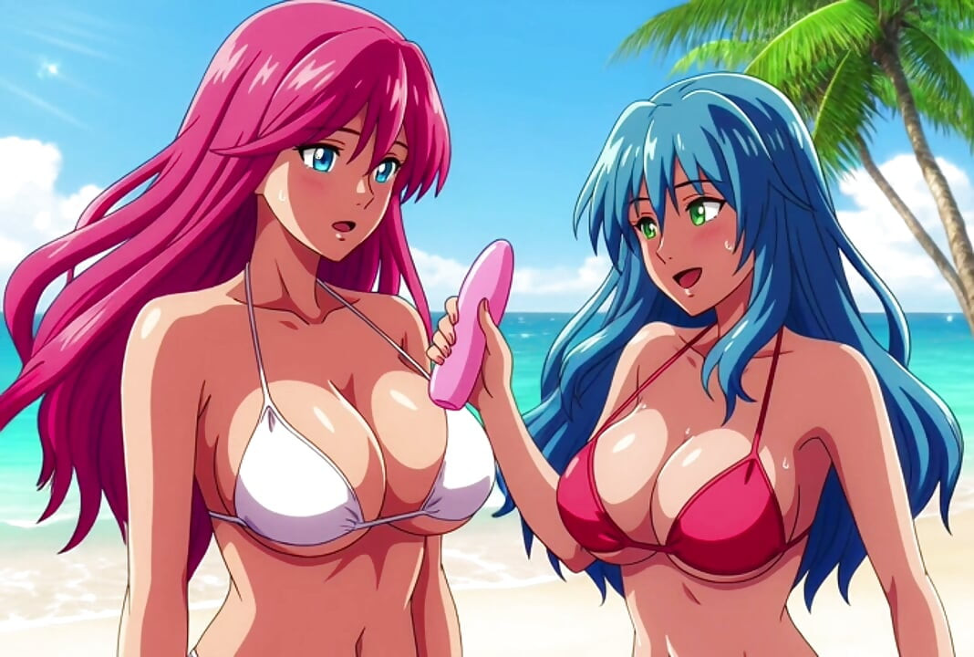 Two busty girls enjoy lesbian sex at private beach vacation