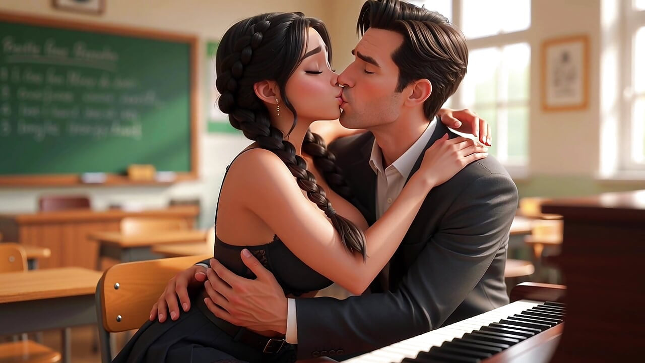 Seksikäs oppilas yksityisellä pianotunnilla flirttaili opettajan kanssa ja sai vihdoin hänen huomionsa. Hän riisuutui ja kiihotti häntä ja