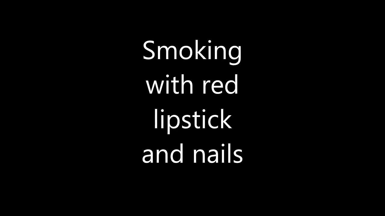 Smoking with Red Lipstick and Nail