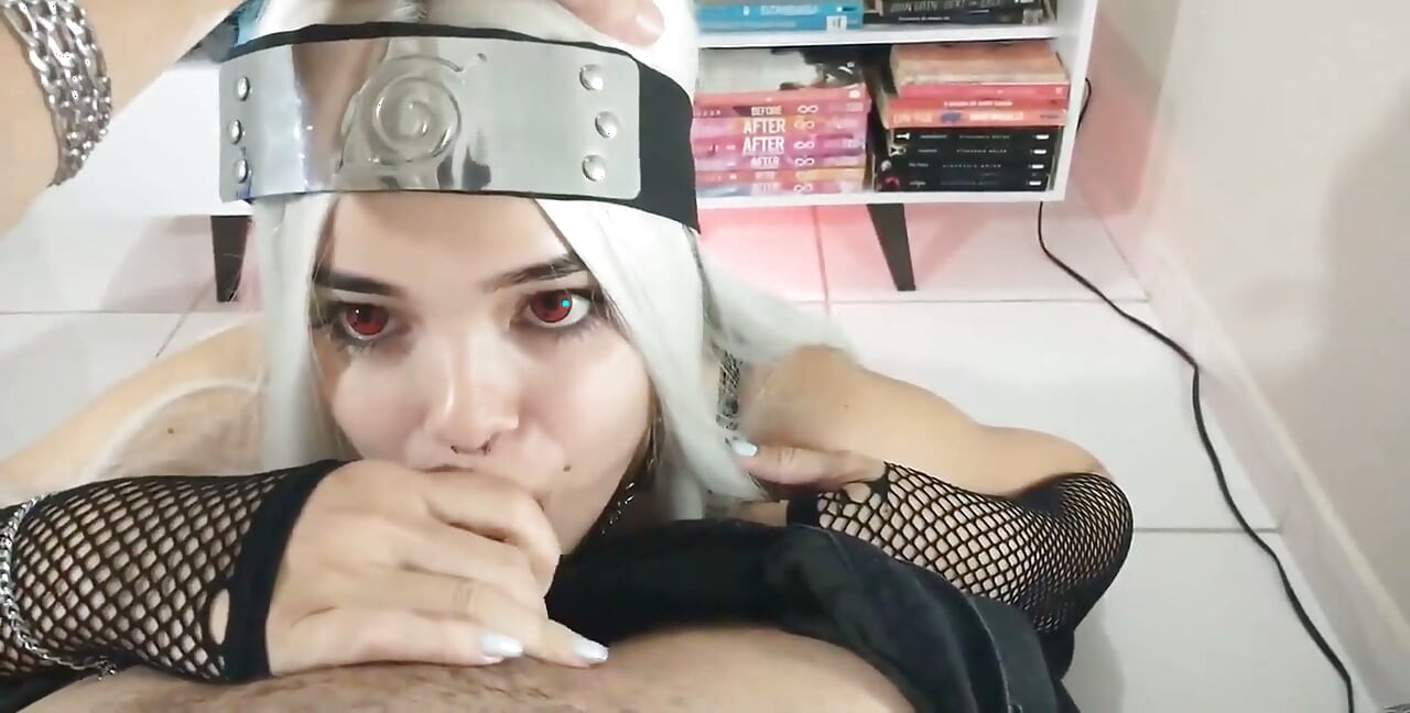 White Wolf Ofc - Blowjob with Sharingan Cosplay Anime Naruto with White Moon (full 4K on Red)