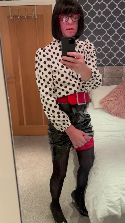 New pvc skirt stockings and heels