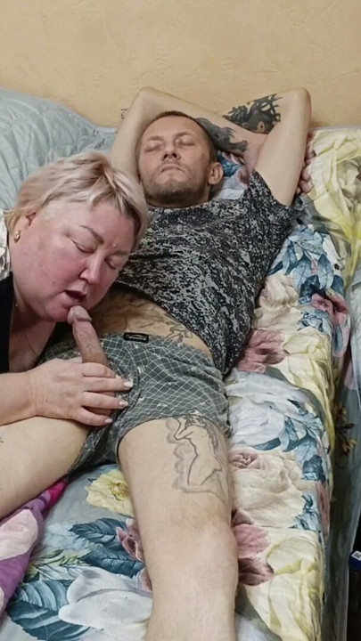 Mother-in-law wakes me up with a deep blowjob | Clip 1