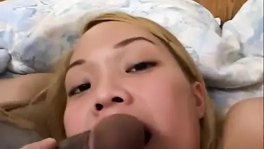 Sexy big boobs blonde Asian pussy fucking on the bedroom...cum in mouth