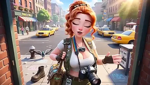 Kızıl saçlı sokak hotographer bana sakso ile fotoğraf çekimi yapıyor