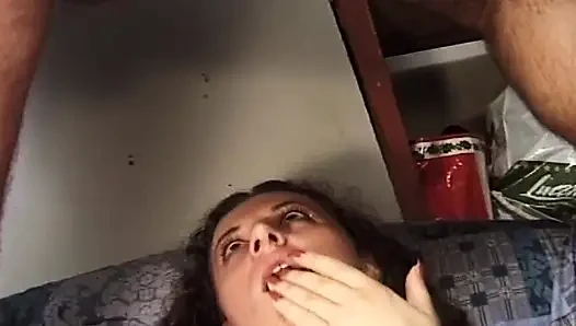 Horny MILF Deepthroats Throbbing Cock in Sloppy Garage Blowjob