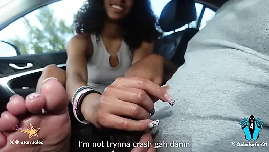 Sexy 19 year old giving me a Footjob and Handjob while driving pov1
