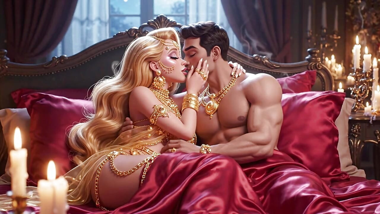 Compilație cu pasiune romantică în noaptea romantică a cuplului de desene animate - bijuterii de aur, dragoste animată senzuală