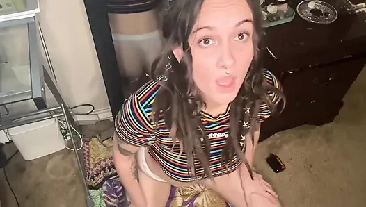 Horny Brunette Smoking and Riding Dildo