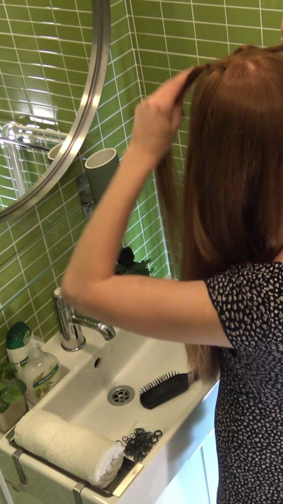 Cutest Redhead Petite Girlfriend does a Hairdo in the Bathroom No Panties No Bra in a Sexy Sundress | Clip 1