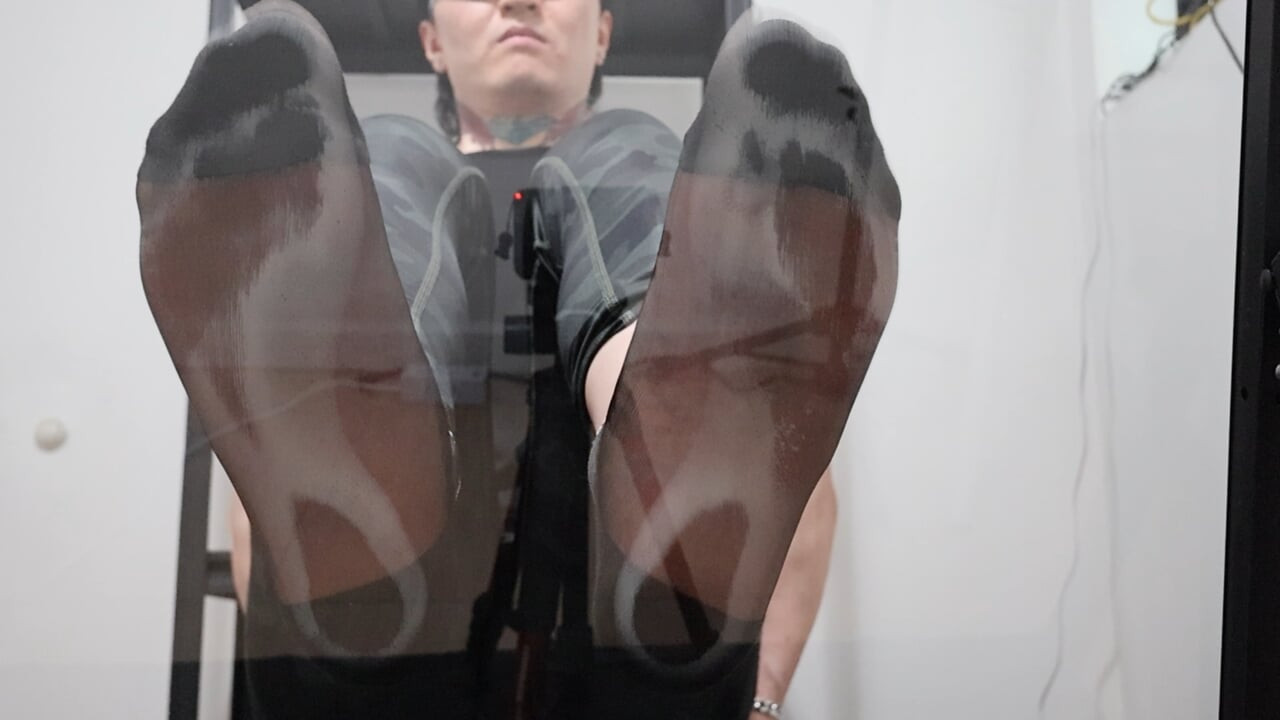 Smelly Steamy Nylon Sock Feet Showing with Foot Grime