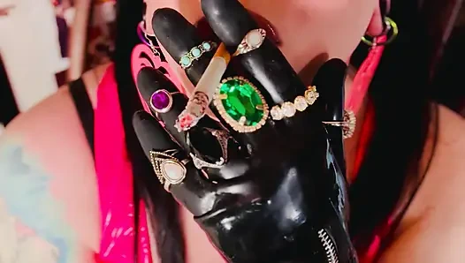 18 Rings & Latex Gloves! Miss Tina Snua Smoking 2 Cork Cigarettes For Her Glove Fan! - Smoker OMI OME Snap Inhales Drifting