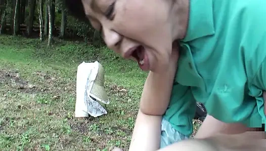 A076G11 A mature woman in her sixties is about to apply for AV. Nymphomaniac SEX in the shade of a tree in the forest!