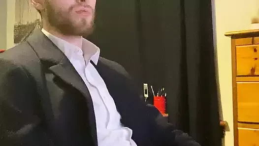Stud Jerking Off in Suit After Work