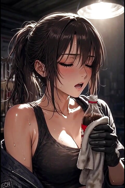 Hot anime mechanic works on the car and gets horny in the process