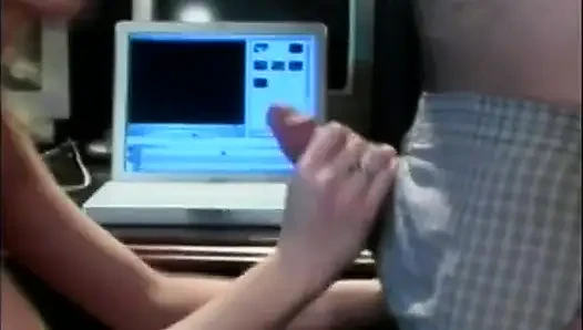 Hot Andrea Adams rides dude on office chair