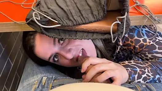 Only blowjob in public places with people watching ended up swallowing cum