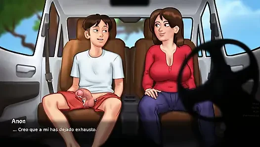 Perverted stepmom takes advantage of the fact that she's alone in the car with the tenant and has him sex with him - summertime saga