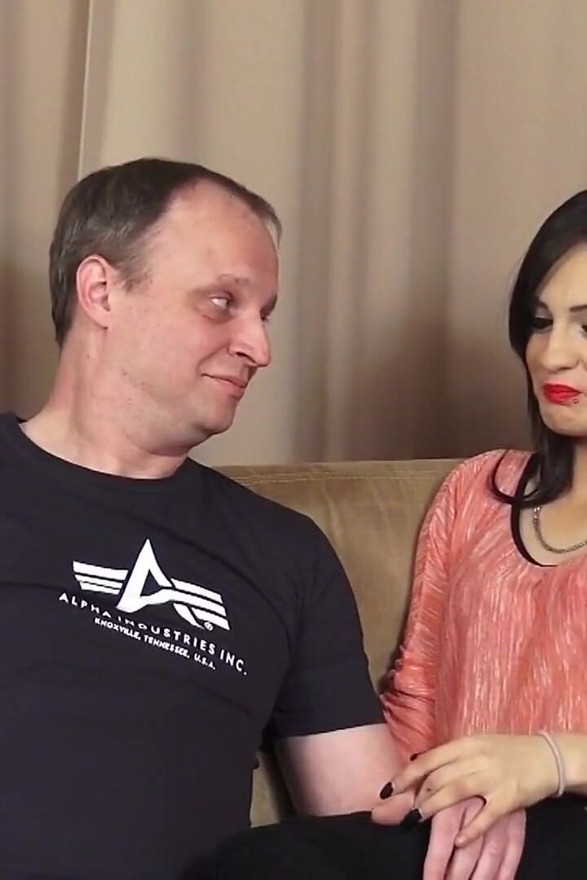 Sexy German brunette sucks and fucks two cocks in threesome