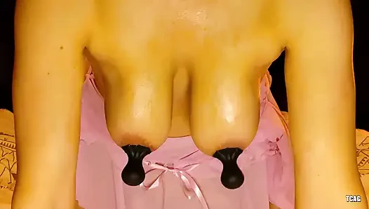 Возбужденная блондинка подрачивает, сосет и трахается с членом перед вытягиванием порции спермы на ее натуральные мамочкиные дойки