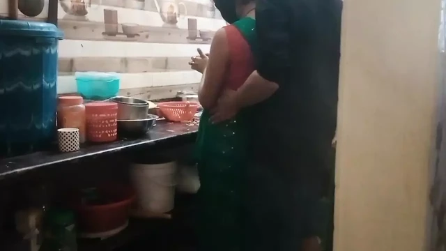 Desi bhabhi and brother-in-law lovingly in the kitchen