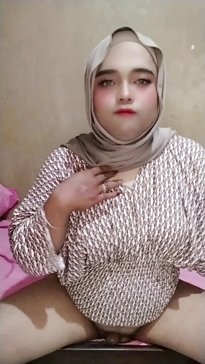 Ivvy crossdresser hijab feels horny after a month. Then she cums