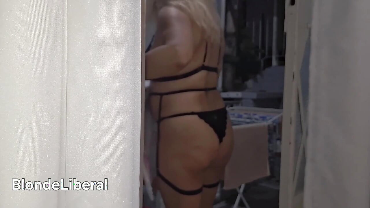 Naughty Housewife Showing off to Passers-by While Her Husband Works