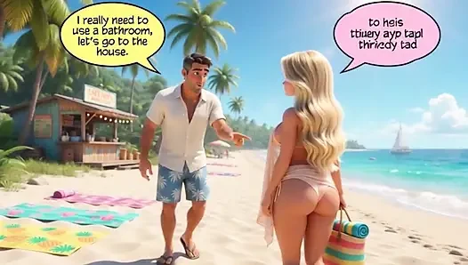Married Blonde's Beach Tease Becomes Wild House Game with Husband and Young Men (ai Generated)