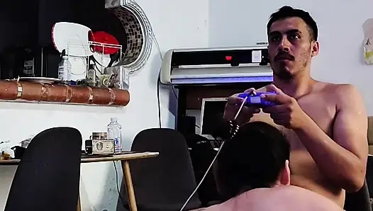 The young man was playing video games the mature comes to provoke him and seduce him fucks her hard on fours until she comes big tits