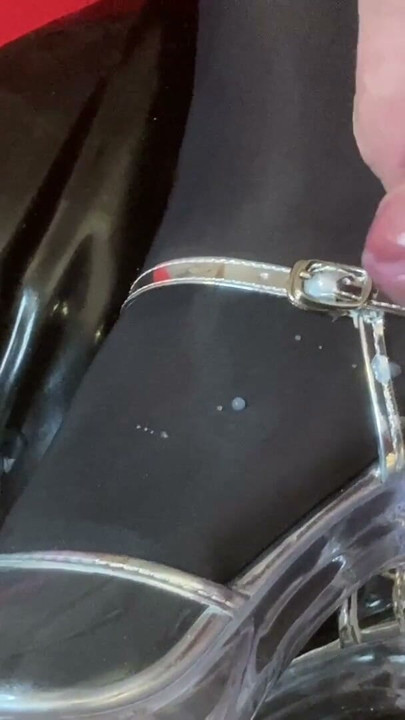 Transparent Heels and Black Nylon Feet Cum | Clip 1