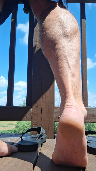 My calf muscles and bare soles