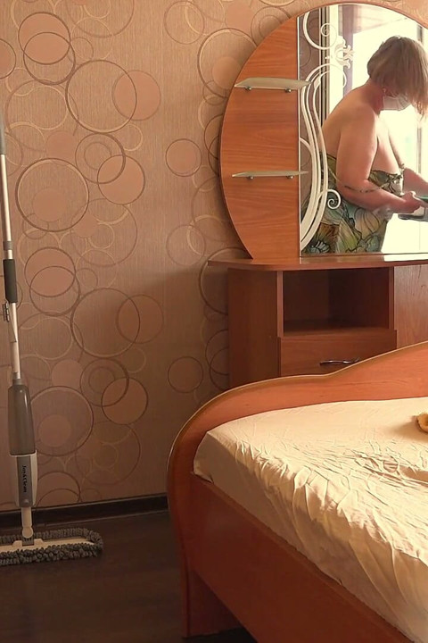 My Mature Wife Is Cleaning up, While the Home Camera Watches Her. a BBW with a Big Ass Behind the Scenes.