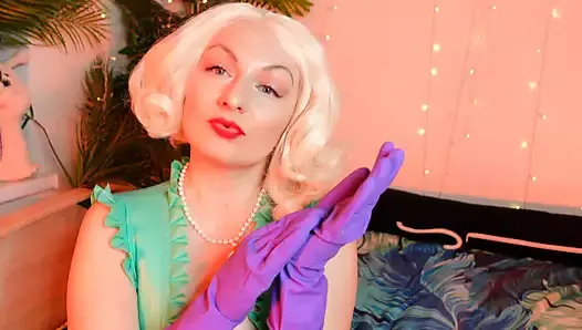 purple ASMR gloves VIDEO free fetish clip - blonde Arya and her amazing household latex gloves