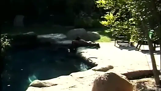 Pretty black lesbians pussy licking in the swimming pool