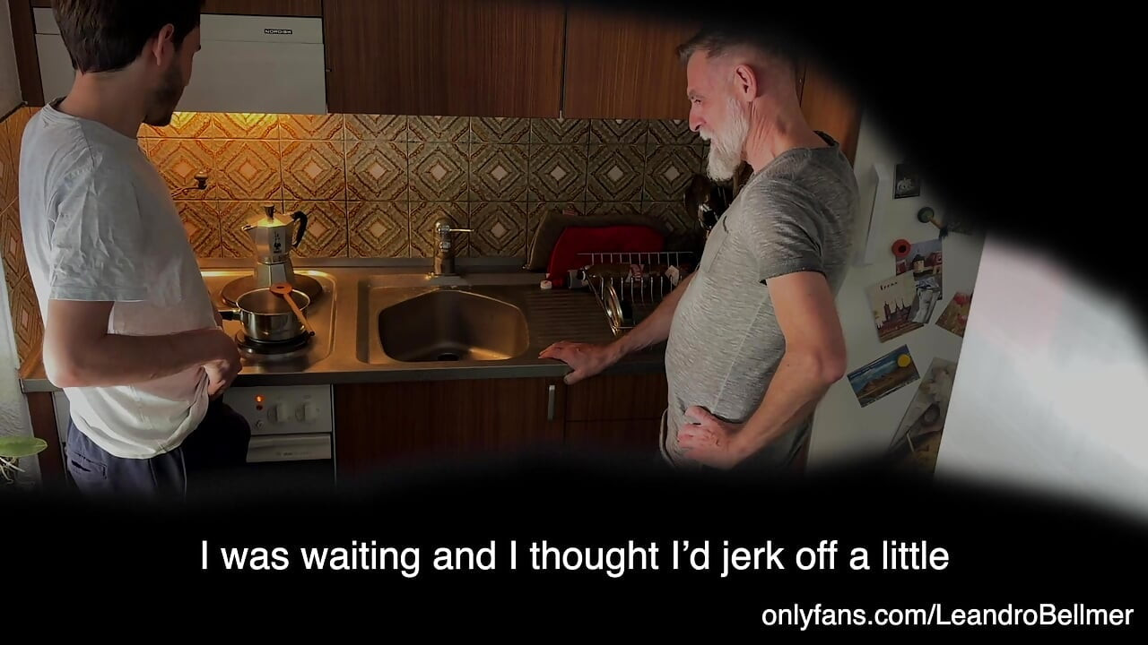 My step-grandpa caught me wanking in his kitchen!