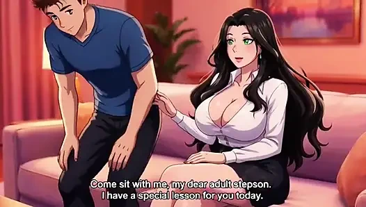 Мачеха обучает своего пасынка, как секвенировать большие натуральные сиськи, 3D аниме