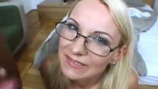 Beautiful blonde with glasses gets 2 facials