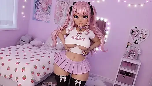 Cute Thicc Pink Hair Anime Girl Crop Top & Pleated Skirt