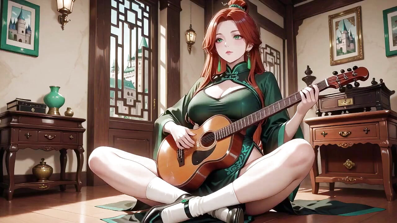 빨간 머리와 에메랄드 치파오! 동부 안뜰에서 게으른 유혹