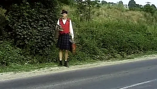 Piss-addicted French slut fucked in gangbang on the tennis court