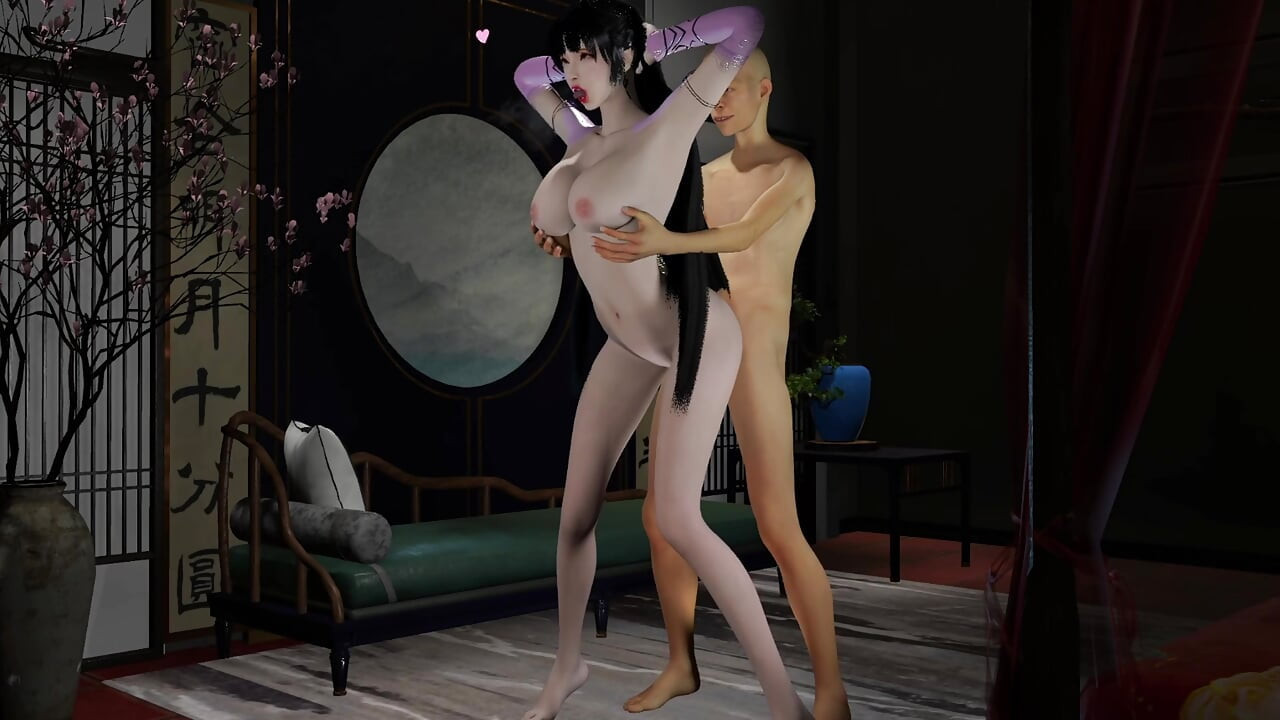 3D cosplay slut wearing sexy dress show her perfect feet