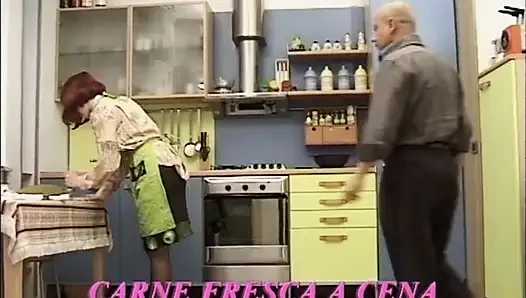 Red hair girl anal fucking in the kitchen