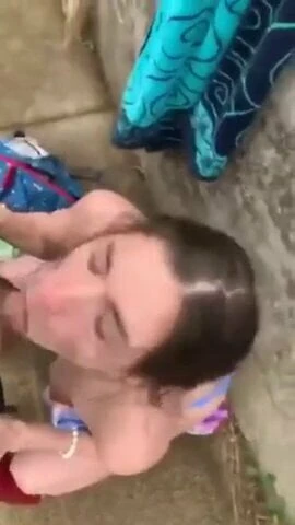 Busty White Girl Sucks Dick Outside